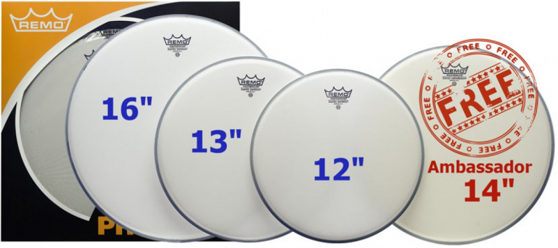 Remo Standard ProPack Coated Emperor + Free Snare Head 12,13,16 PP-1010-BE